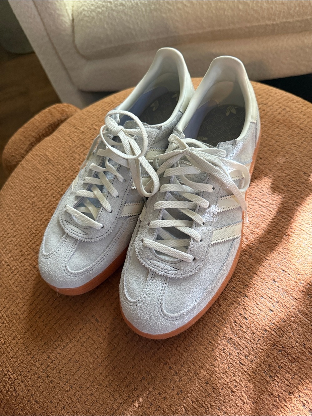 Adidas Women’s White Suede Gazelle Sneakers with Gum Sole